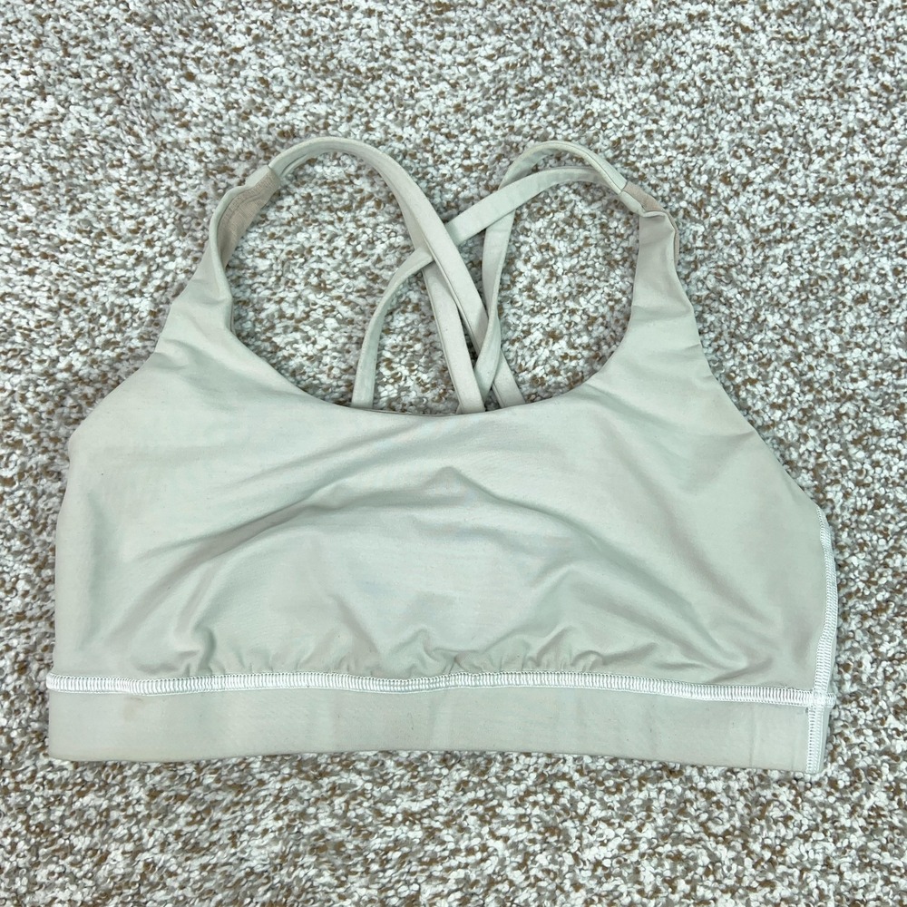 Lululemon Sports Bra Womens 8‎ Gray Energy Strappy Crossback Mesh Yoga Gym Logo